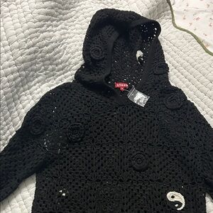 STAUD Black Crochet Hoodie ying yang